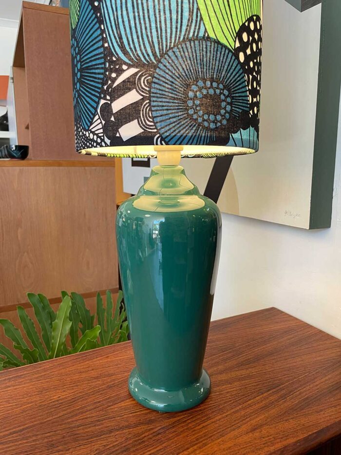 vintage ceramic lamp base in forest green glaze - Image 2